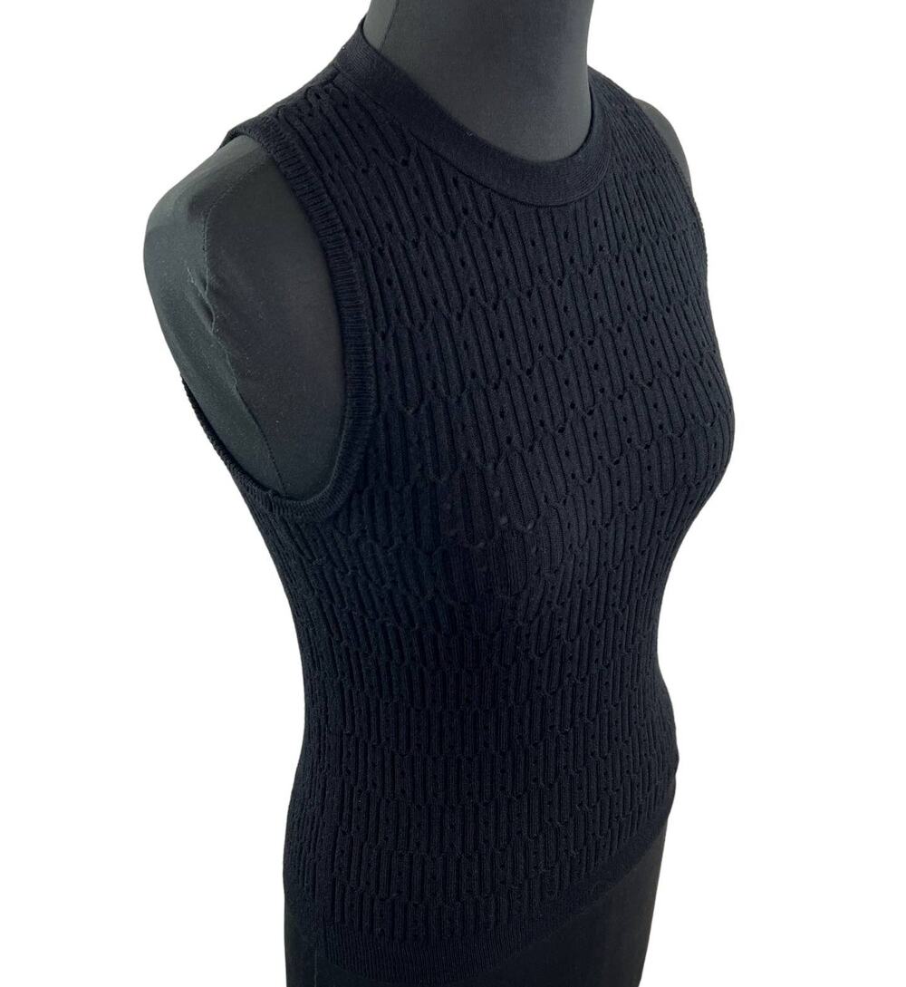 One Grey Day Black Pointelle Knit High Neck Sleeveless Tank Blouse Slim Fit XS